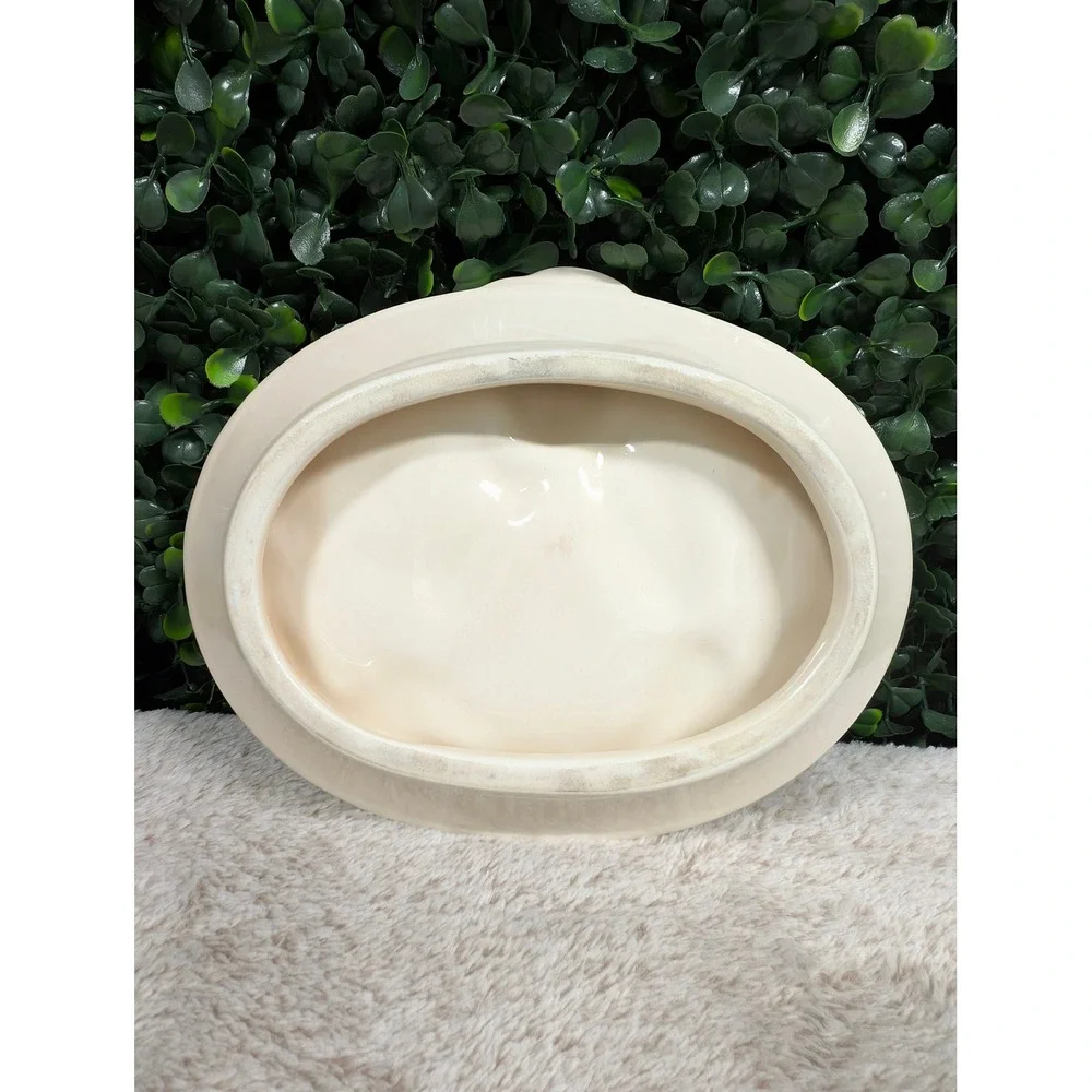 Vintage Cream Ceramic Cherub Angel Soap Dish Peach Tone Winged Decorative Tray